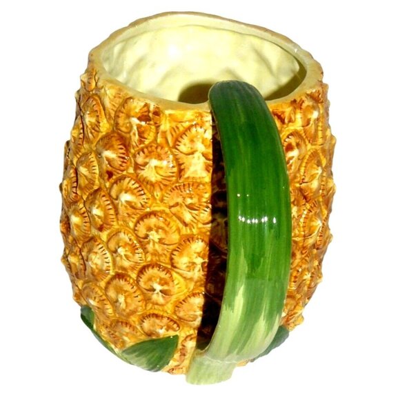 Ceramic Majolica Pineapple Pitcher Green Leaf Handle Tropical Hand-Painted Vtg - Picture 3 of 5